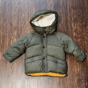 Zara Dark Green Puffer Jacket with Cream and Orange Lining